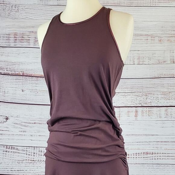 Michael Stars Midi Dress L Burgundy Foil Trim Racerback Ruched Beachy Vaca NWT - Picture 3 of 12